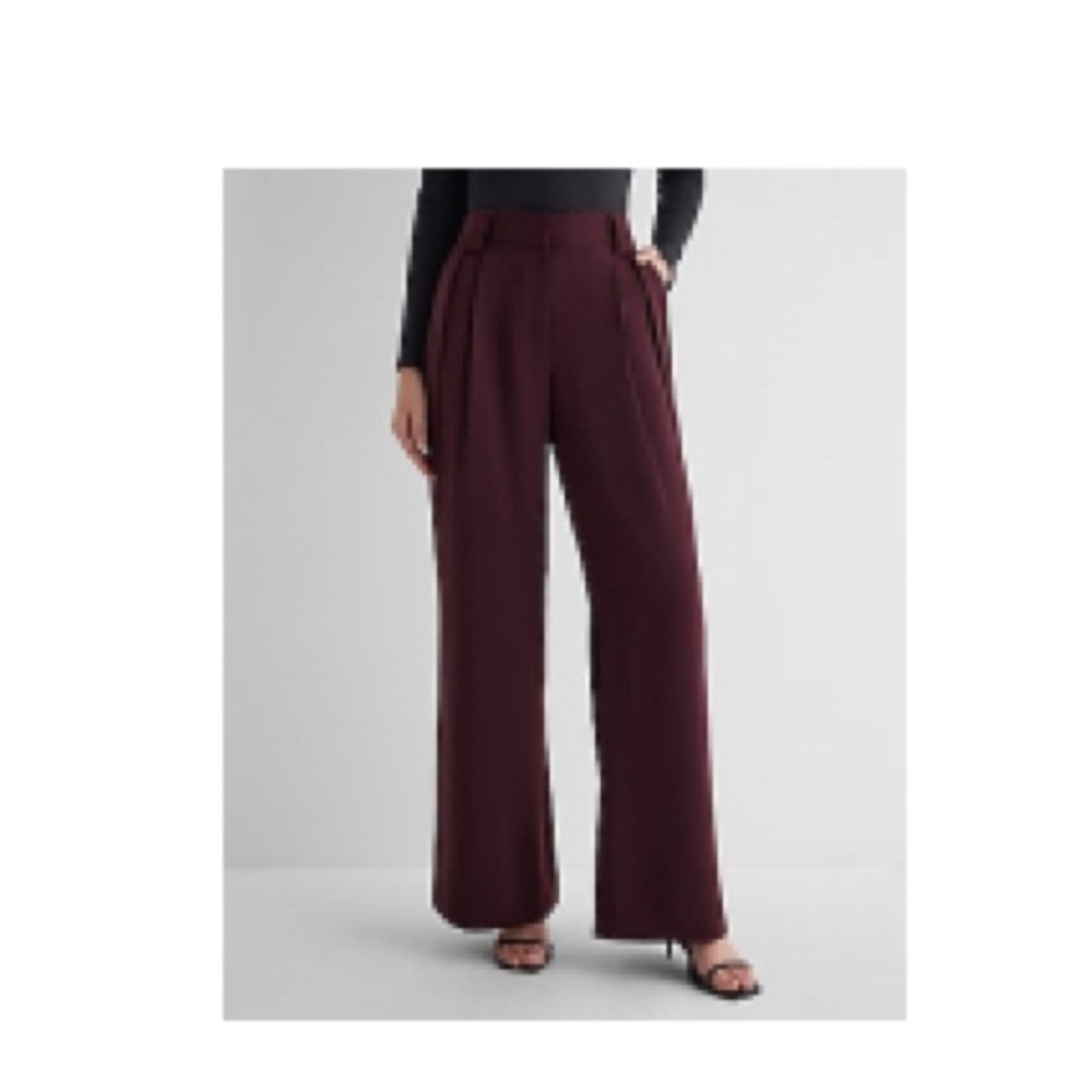 Express Stylist High Waisted Pleated Wide Leg Pant, Size 8, Wine